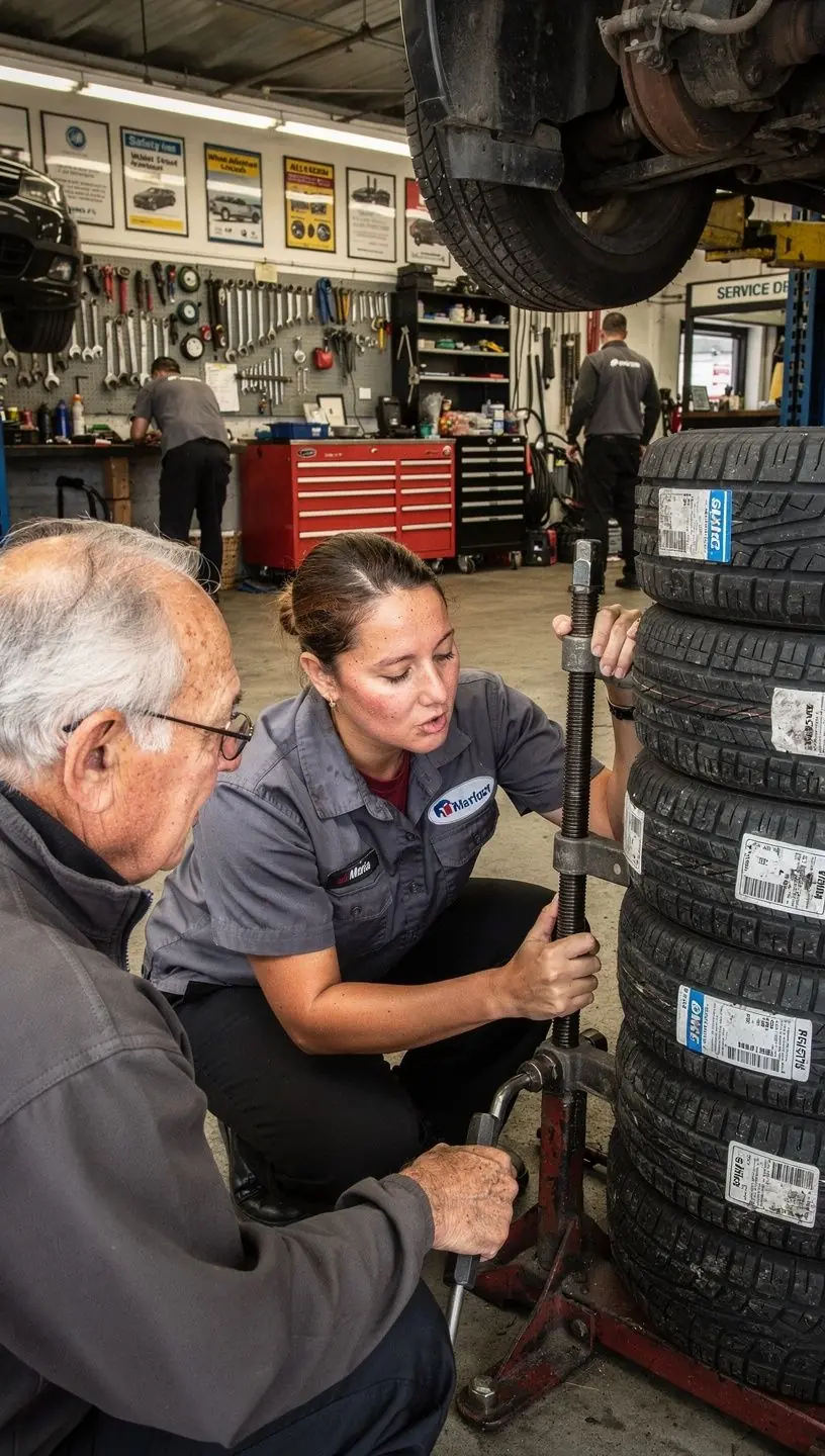 Sicherer Reifenlagerraum mit ordentlich gestapelten Sommer- und Winterreifen.